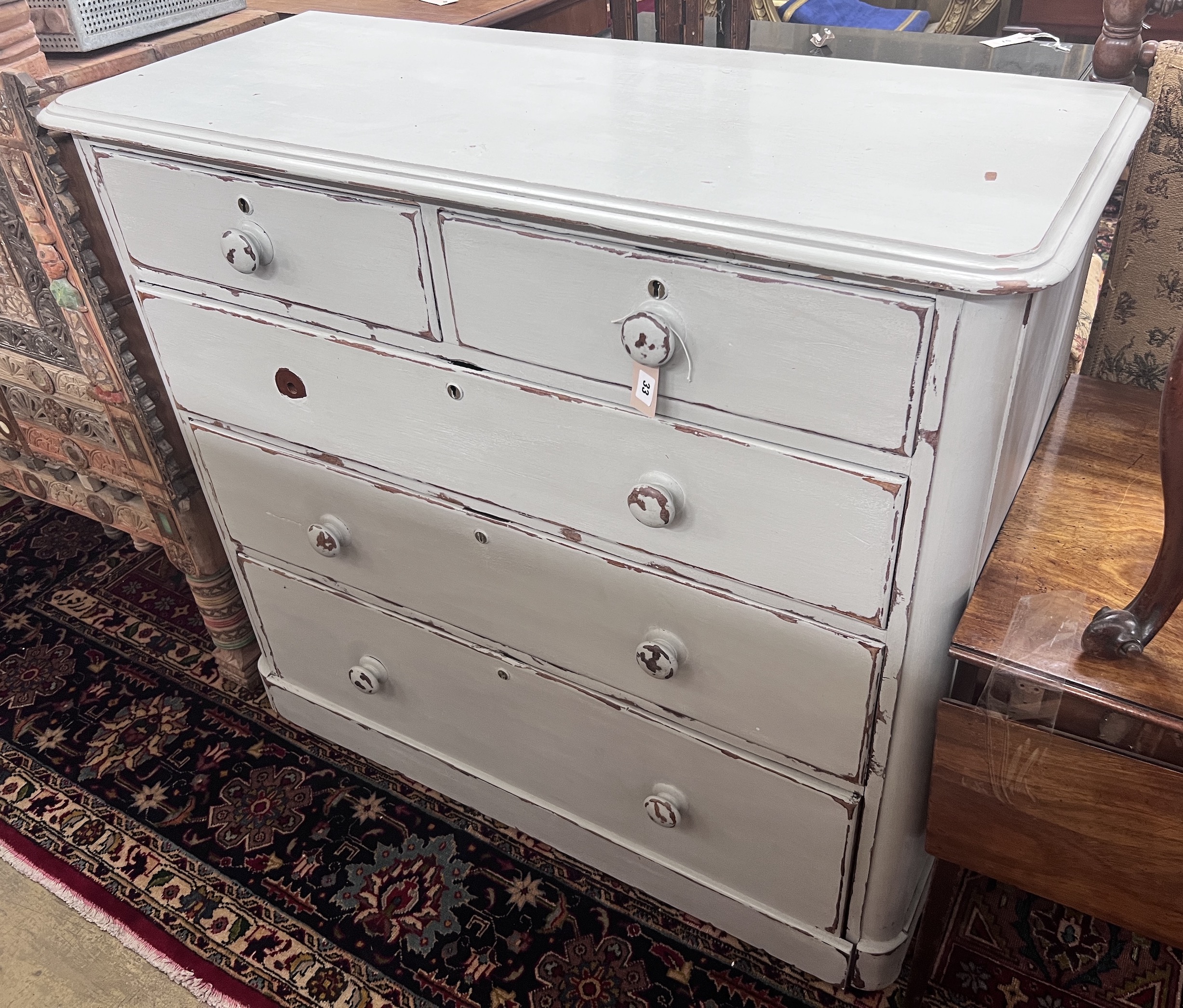 A Victorian mahogany chest, later painted, width 120cm, depth 49cm, height 106cm